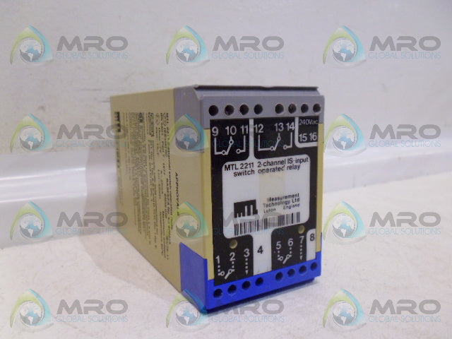 MTL MTL2211 2-CHANNEL IS-INPUT SWITCH OPERATED RELAY *USED*