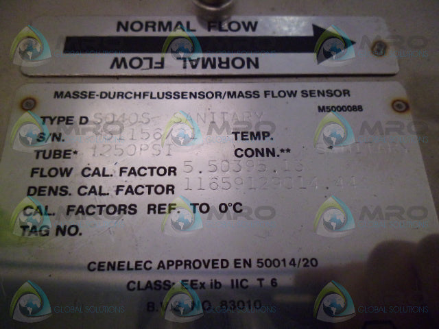MICRO MOTION DS040S SANITARY MASS FLOW SENSOR *USED*
