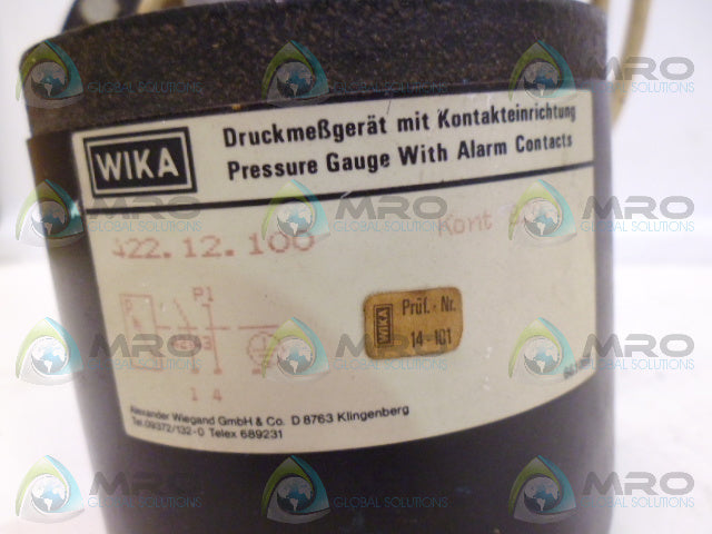 WIKA 422.12.100 PRESSURE GAUGE w/ ALARM *USED*