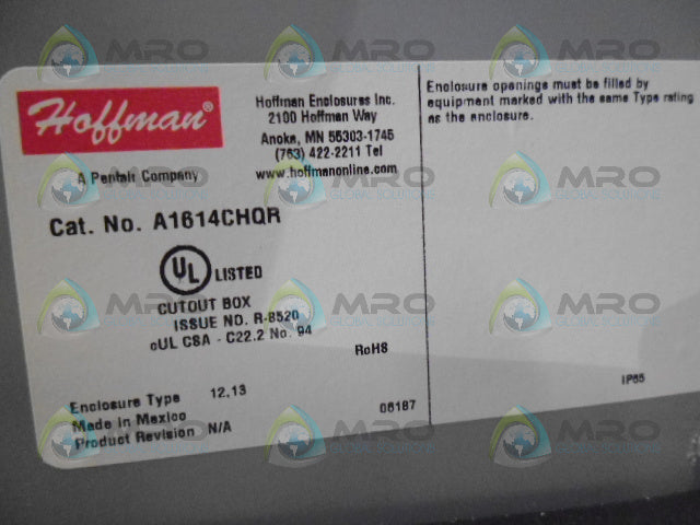 HOFFMAN A1614CHQR ELECTRICAL JUNCTION BOX (AS PICTURED) *NEW NO BOX*