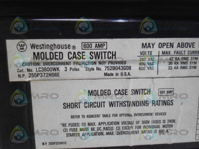 WESTINGHOUSE LC3600WK CIRCUIT BREAKER *NEW NO BOX*