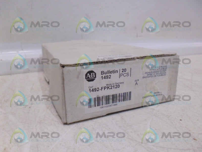 ALLEN BRADLEY 1492-FPK2120 SER. A FUSE PLUGS (PKG OF 20) *NEW IN BOX*