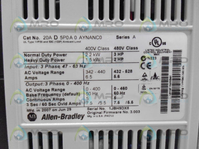 ALLEN BRADLEY POWERFLEX 70 20AD5P0A0AYNANCO SER A  AC DRIVE *NEW IN BOX*