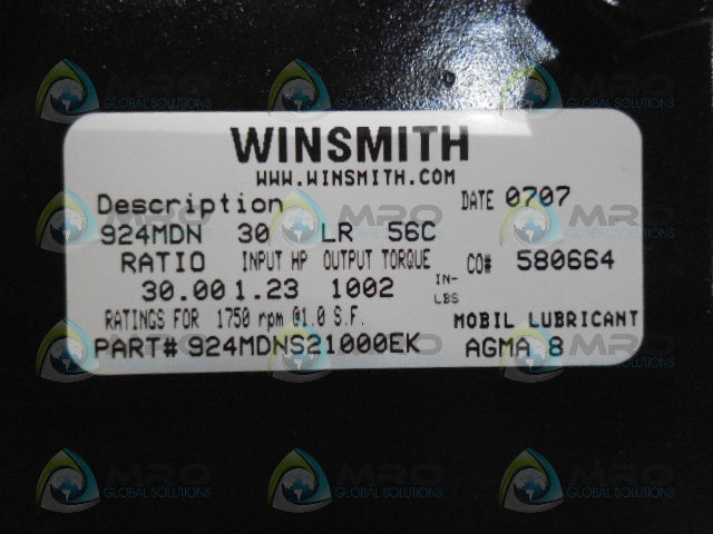 WINSMITH 924MDNS21000EK GEAR REDUCER RATIO 30.00 *NEW NO BOX*