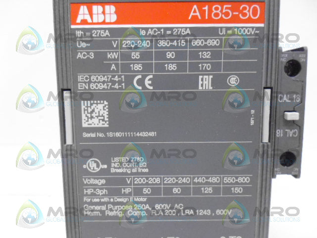 ABB A185-30-11 NON-REVERSING CONTACTOR *NEW IN BOX*