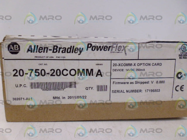 ALLEN BRADLEY POWERFLEX 20-750-20COMM SER. A F/W 0.000 DATE:2011*FACTORY SEALED*