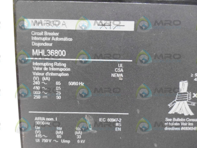 SQUARE D MHL36800 CIRCIUT BREAKER (AS PICTURED) *USED*