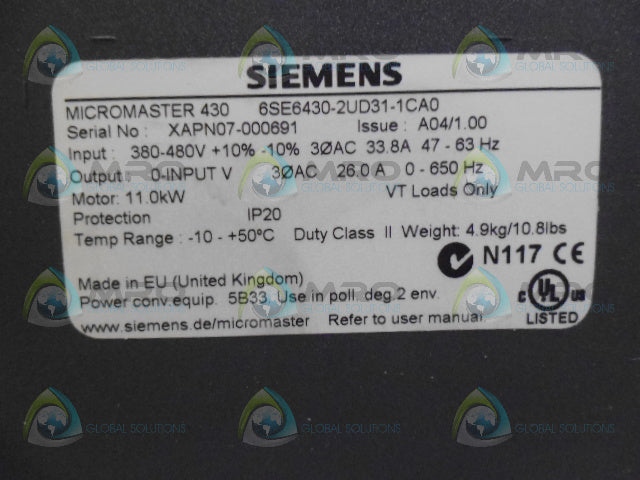 SIEMENS MICROMASTER 430 6SE6430-2UD31-1CA0 INVERTER  *NEW IN BOX*