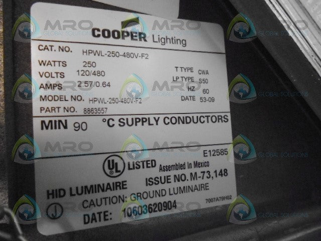 COOPER LIGHTING HPWL-250-480V-F2 LIGHT FIXTURE WALL MOUNT *NEW IN BOX*