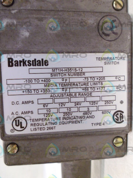 BARKSDALE MT1H-H351S-12 TEMPATURE SWITCH *NEW IN BOX*