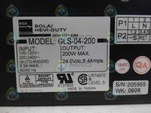 SOLA GLS-04-200 POWER SUPPLY (AS PICTURED) *USED*