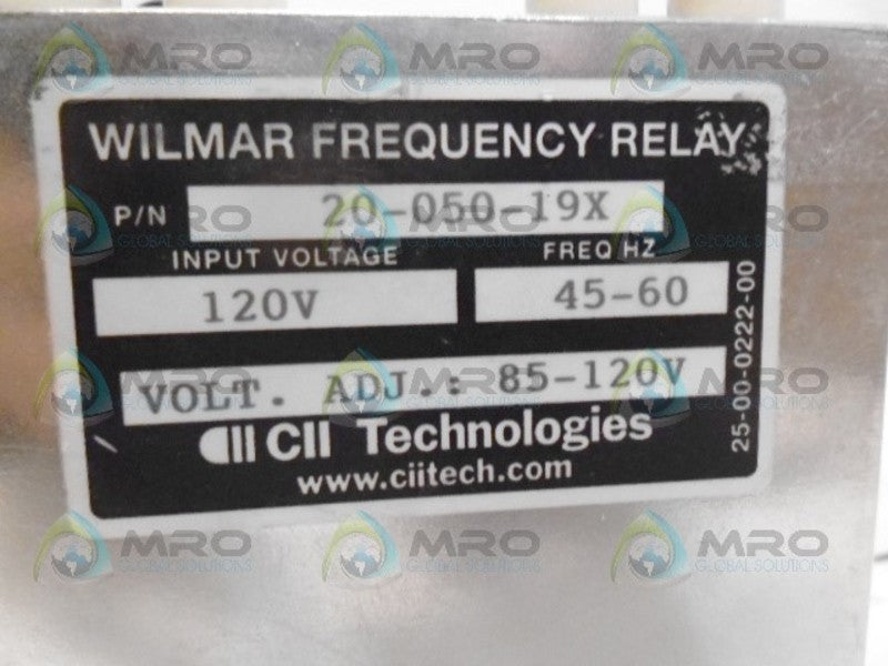 CII TECHNOLOGIES 20-050-19X WILMER FREQUENCY RELAY *USED*