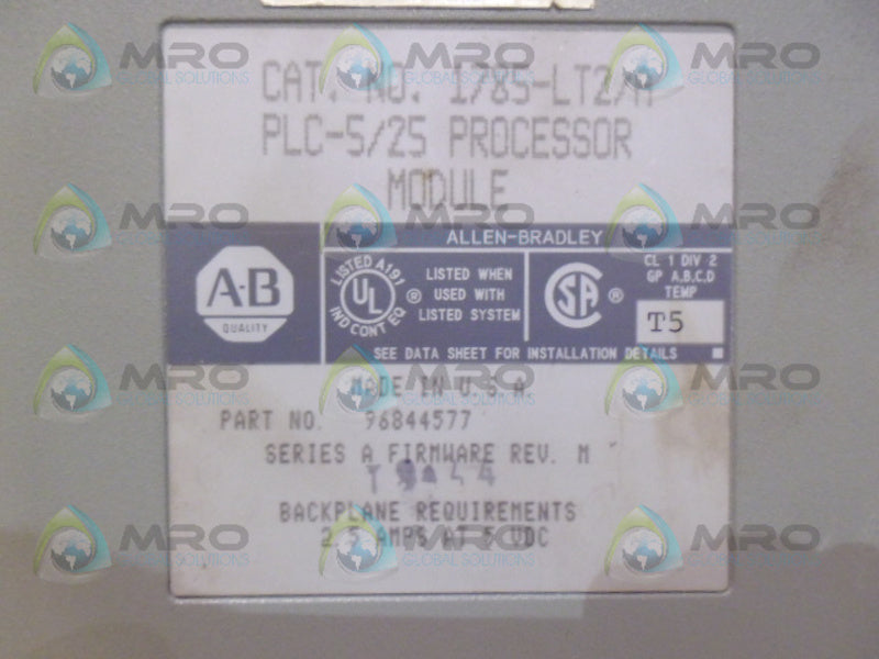 ALLEN BRADLEY 1785-LT2 SER. A F/W M PROCESSOR MODULE (NO KEY) *USED*