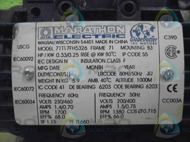 MARATHIN ELECTRIC 71T17FH5326 MOTOR .33HP *USED*