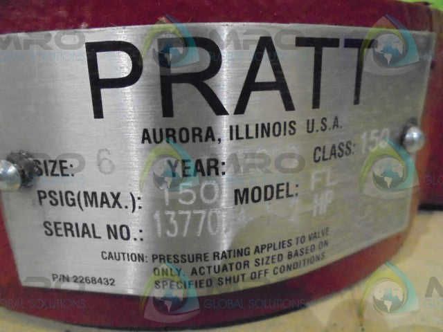 PRATT CLASS 150 SIZE 6 MODEL FL BUTTERFLY VALVE *NEW NO BOX*