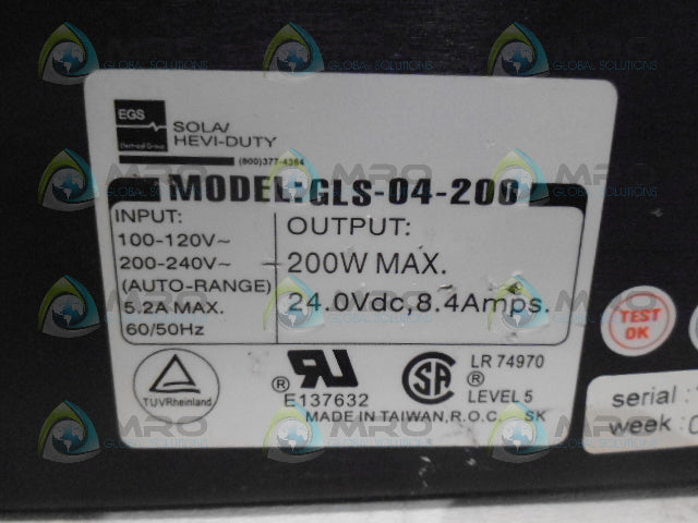 SOLA GLS-04-200 POWER SUPPLY *USED*