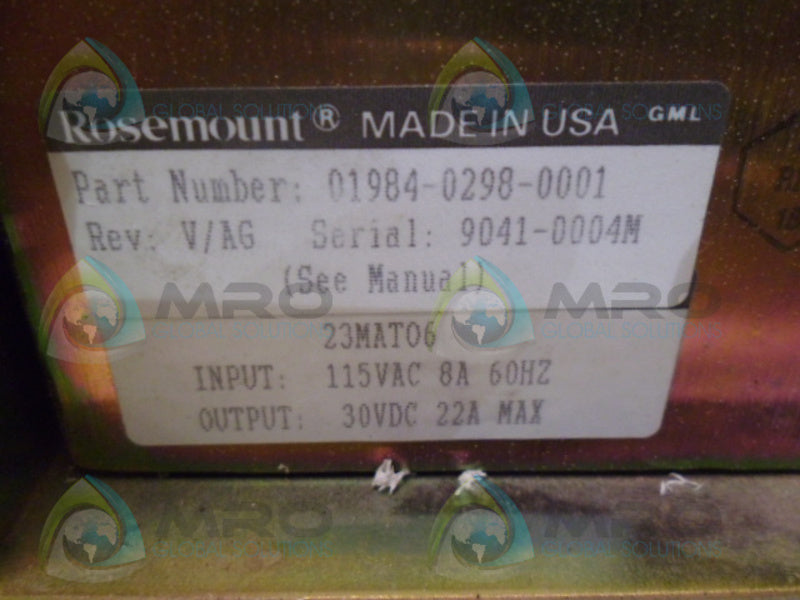 ROSEMOUNT 01984-0298-0001 REV: V/AG POWER SUPPLY *USED*