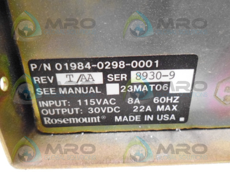 ROSEMOUNT 01984-0298-0001 REV: T/AA POWER SUPPLY *USED*