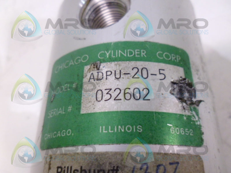 CHICAGO CYLINDER ADPU-20-5 PNEUMATIC CYLINDER *USED*