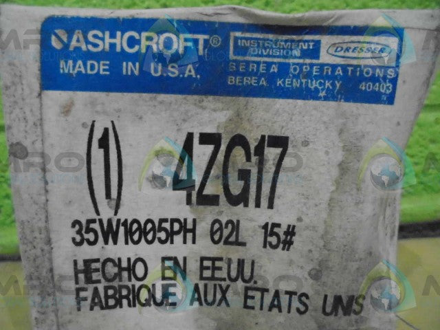 ASHCROFT 35W1005PH02L-15# 4ZG17 PRESSURE GAGE 0-15 PSI *NEW IN BOX*