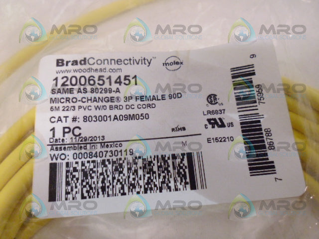 BRAD CONNECTIVITY 1200651451 3P FEMALE 90D *NEW IN FACTORY BAG*