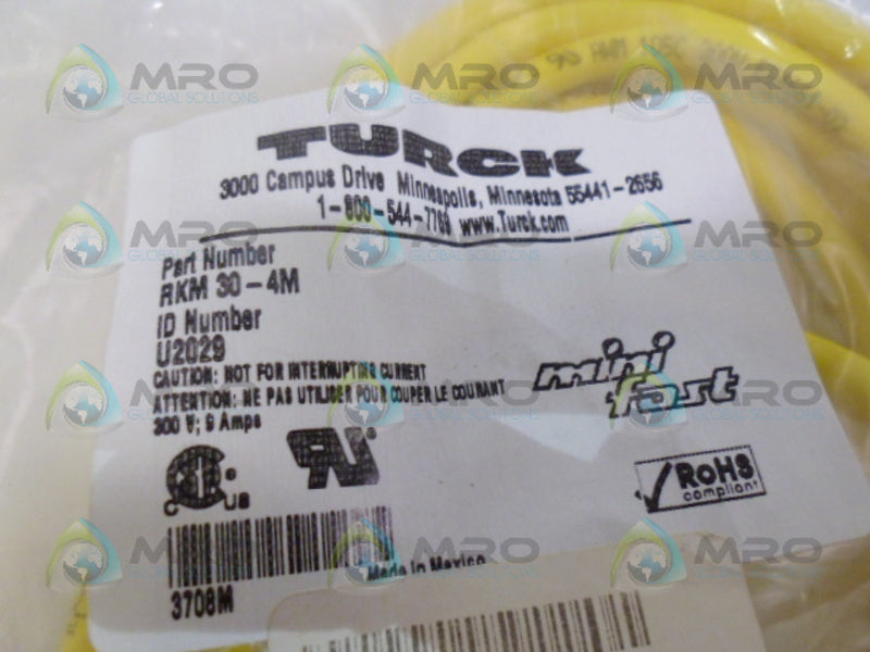 TURCK RKM30-4M MOLDED CORDSET *NEW IN FACTORY BAG*
