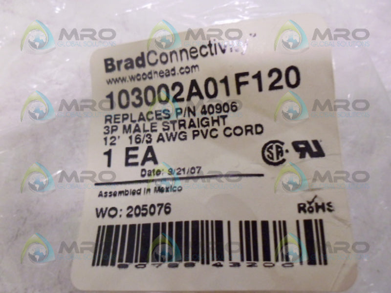BRAD CONNECTIVITY 103002A01F120 CORDSET *NEW NO BOX*