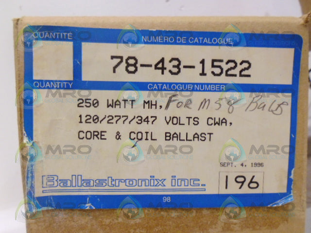 BALLASTRONIX 78-43-1522 BALLAST KIT *NEW IN BOX*