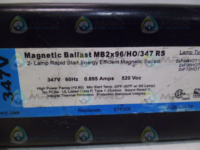 SYLVANIA MB2X 96/HO/347RS BALLAST *USED*