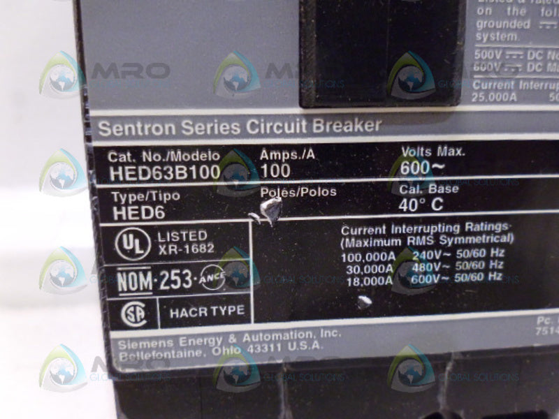 SIEMENS HED63B100 CIRCUIT BREAKER *NEW IN BOX*
