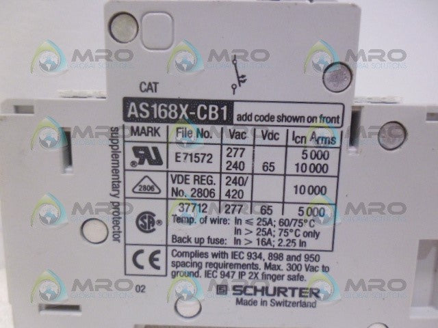SCHURTER AS168X-CB1G020 CIRCUIT BREAKER *NEW NO BOX*