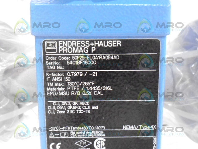 ENDRESS + HAUSER 50P25-EL0A1RA0B4AD ELECTROMAGNETIC FLOW METER *NEW NO BOX*