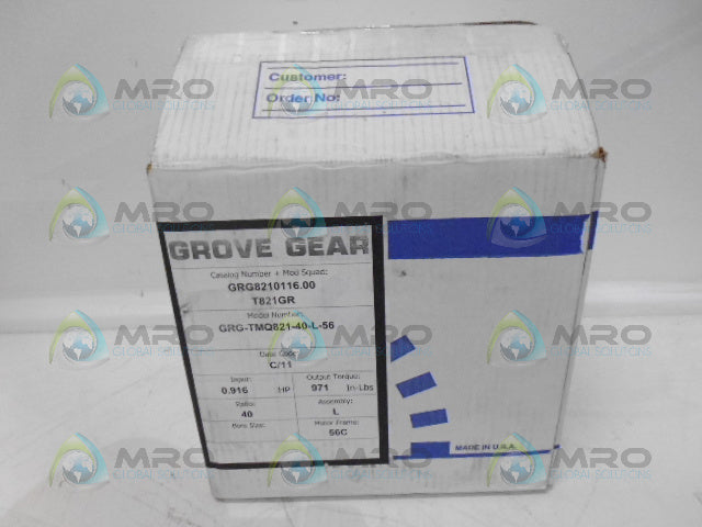 GROVE GEAR GRG8210116.00 RIGHT ANGLE GEAR REDUCER RATIO 40:1 *NEW IN BOX*