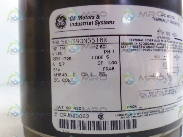 GENERAL ELECTRIC 5KH39QN5518X MOTOR 1/4HP 1725 RPM *NEW IN BOX*