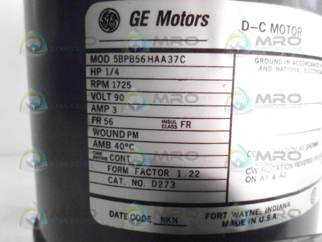 GENERAL ELECTRIC 5BPB56HAA37C DC MOTOR 1/4HP 1725RPM *USED*