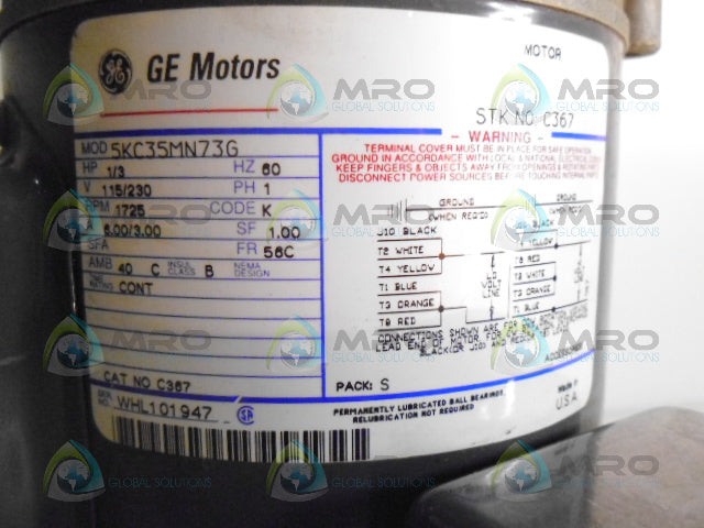 GENERAL ELECTRIC 5KC35MN73G AC MOTOR 1/3HP 1725RPM *USED*