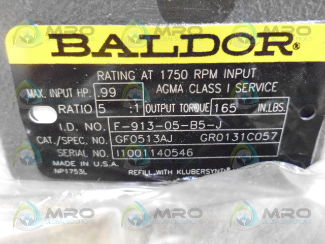 BALDOR GF0513AJ GEAR REDUCER RATIO 5:1 *NEW IN BOX*