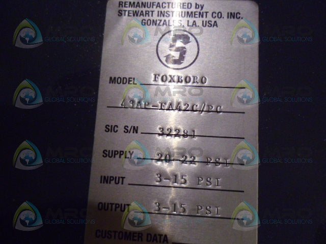 FOXBORO 43AP-FA42C/PC PNEUMATIC CONTROLLER 20 PSI (REMANUFACTURED) *NEW NO BOX*