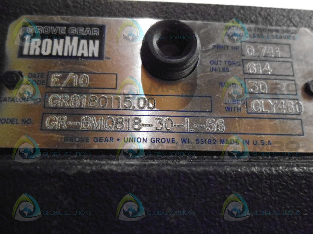 GROVE GEAR GR8180115.00 RIGHT ANGLE GEAR REDUCER RATIO 30:1 *NEW NO BOX*