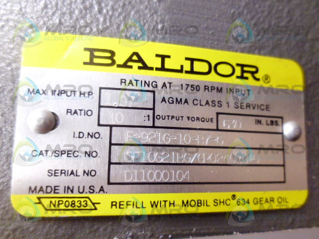 BALDOR F-921G-10-B7-G REDUCER RATIO 10:1 *NEW NO BOX*