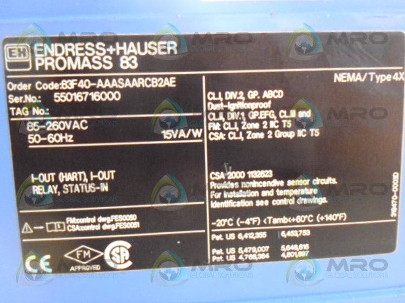 ENDRESS+HAUSER 83F40-AAASAARCB2AE (AS PICTURED) * NEW NO BOX *