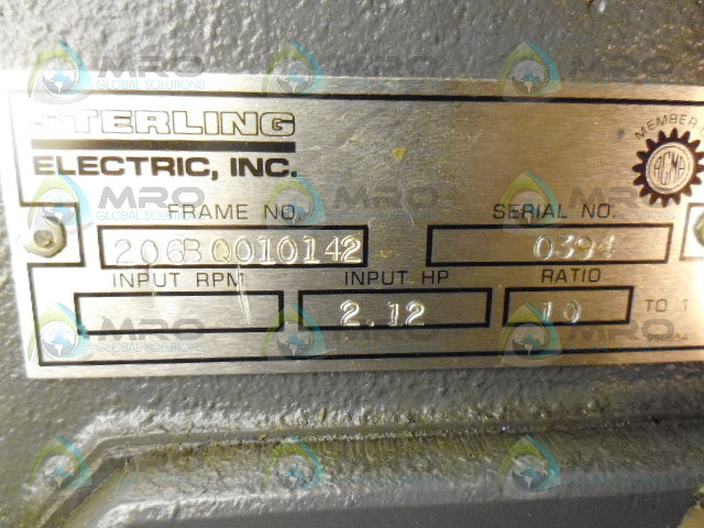 STERLING 206BQ010142 SPEED REDUCER RATIO 10:1 *NEW NO BOX*