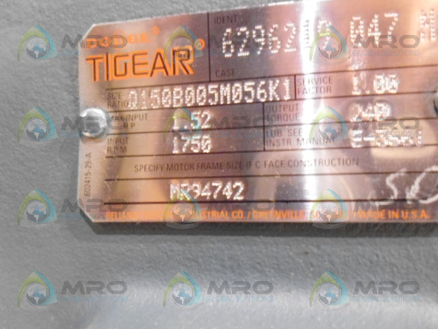DODGE TIGEAR MR94742 RIGHT ANGLE GEAR REDUCER 1.52HP 1750RPM *NEW NO BOX*