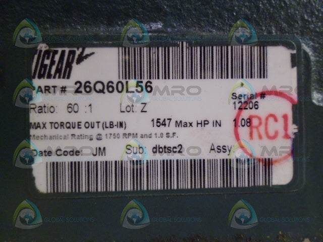 TIGEAR2 26Q60L56 GEAR REDUCER RATIO 60:1 *NEW NO BOX*