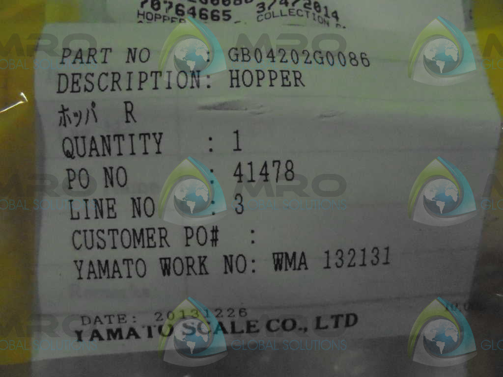 YAMATO SCALE CO. LTD GB04202G0086 HOPPER *NEW IN BOX*