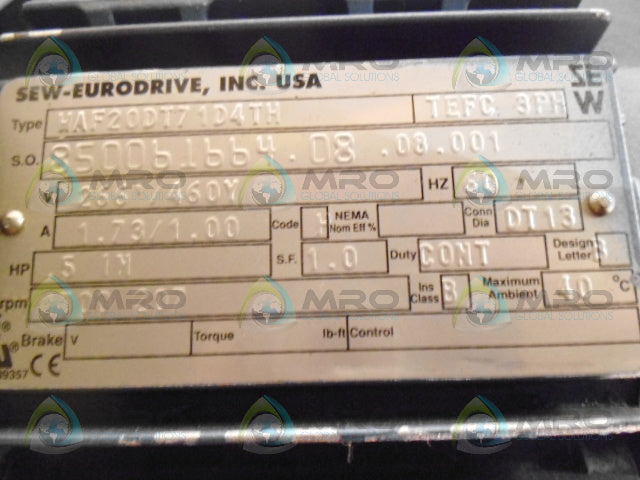 SEW EURODRIVE WAF20DT71D4TH GEAR MOTOR *NEW NO BOX*