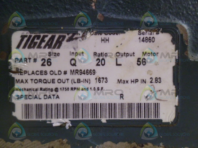 DODGE TIGEAR2 26Q20L56 GEAR REDUCER *USED*