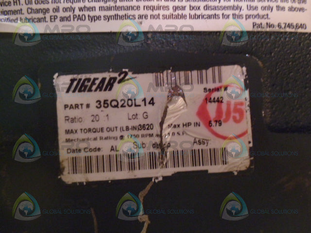 DODGE TIGEAR 35Q20L14 GEAR REDUCER RATIO 20:1 *NEW NO BOX*