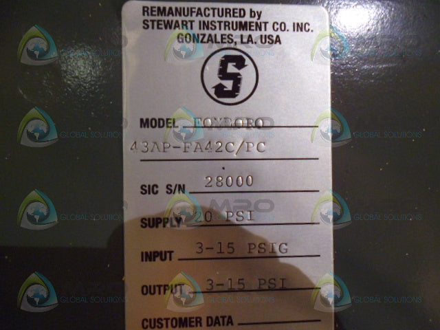 FOXBORO 43AP-FA42C/PC PNEUMATIC CONTROLLER 20 PSI (REMANUFACTURED) *USED*