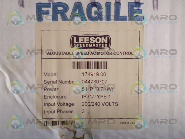 LEESON 174919.00 ADJUSTABLE SPEED AC MOTOR CONTROL *FACTORY SEALED*